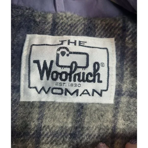 Vintage Woolrich Puffer Parka Coat Jacket Wool Plaid Lined Gray/purple Hooded M? - Picture 8 of 9